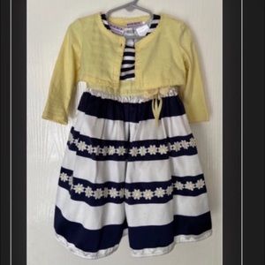 Navy and White Striped Yellow Flower Toddler Dress with Matching Yellow Sweater